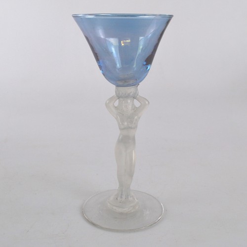 Juego de 7 vasos de cristal Bayel con tallos de Venus desnudos vidrio color bacante Francia - Imagen 4 de 11