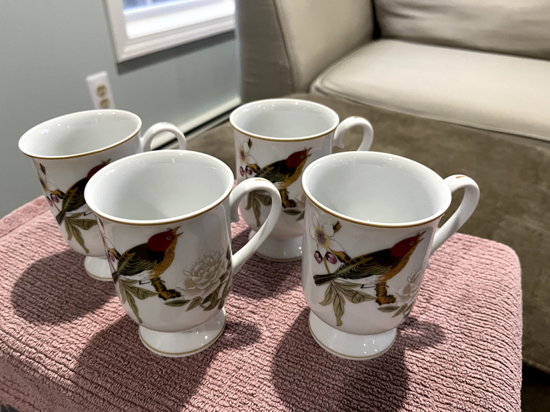 Vintage 1980s Chinese Garden Peony Pedestal Mugs by Shafford 10 oz Lot of 4