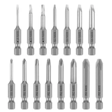 15 Piece Slotted Phillips Triangle Screwdriver Bit Set 1/4 Inch Hex Shank S2 ...
