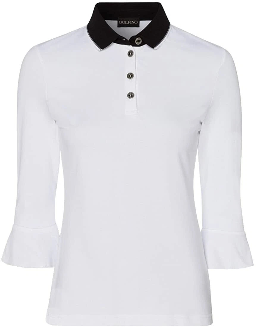 NWT Golfino Ladies Sun Protection 3/4 Sleeve Polo 2335822 100 White 2 4 6 NEW
