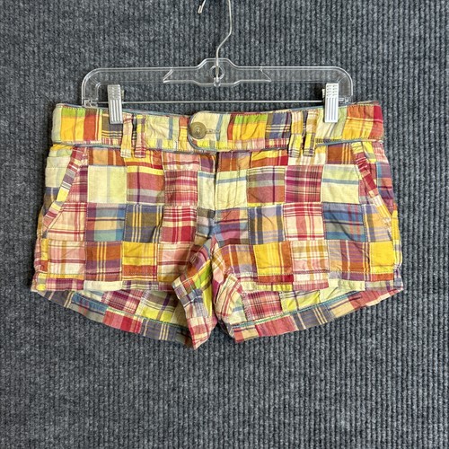 Pantalones Cortos A Cuadros Vintage American Eagle Para Mujer Madras Patchwork Talla 6 Multicolor Y2K