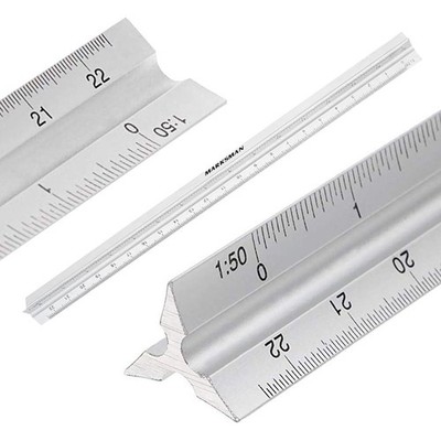 12 ZOLL DREIECKIGES ALUMINIUM DREISKALA METALLLINEAL ARCHITEKTEN MESSEN WERKZEUGREGEL 30 CM