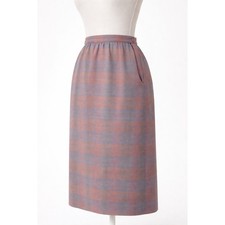Vintage Plaid 100 Wool High Rise Pencil Midi Skirt 50 60s Spring Pastel 24