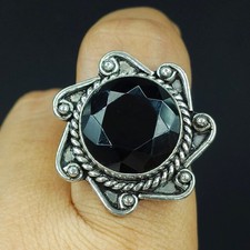 Natural Black Onyx Gemstone Handmade 925 Sterling Silver Ring Size-8 US