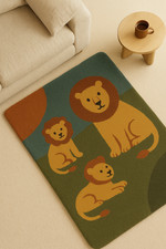 Handmade 5x8 Wool Kids Rug   Lion Animal Theme Hand Tufted Carpet for Playroom