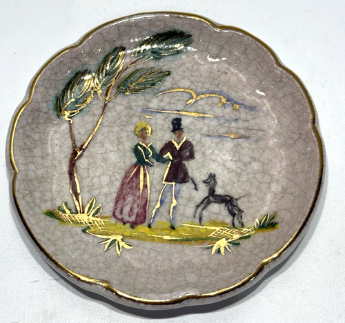 3 Vintage Victorian Italian Dish Plates Hand Painted Pottery Gold Trim 5" RARE - Picture 5 of 9