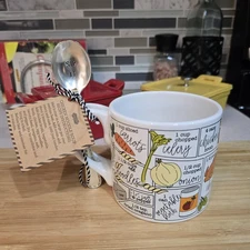 Mud Pie Chicken Noodle Soup Recipe Stoneware Mug & Spoon Set 12oz