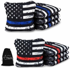 Cornhole Bags Set of 8 16oz 6x6 Dual Sided Stick Slide American Heroes Led GAMEZ