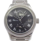 LES GENEVEZ GMT Power Reserve 81003 Automatic Black Dial SS Bracelet Men's Watch