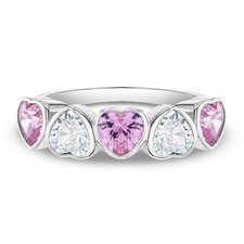 925 Sterling Silver Pink  Clear Hearts Cubic Zirconia Ring Band for Young Girls