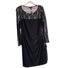 NWTS Chaps Petite Black Sheath Dress Lace Party Cocktail Long Sleeve 20 Lined