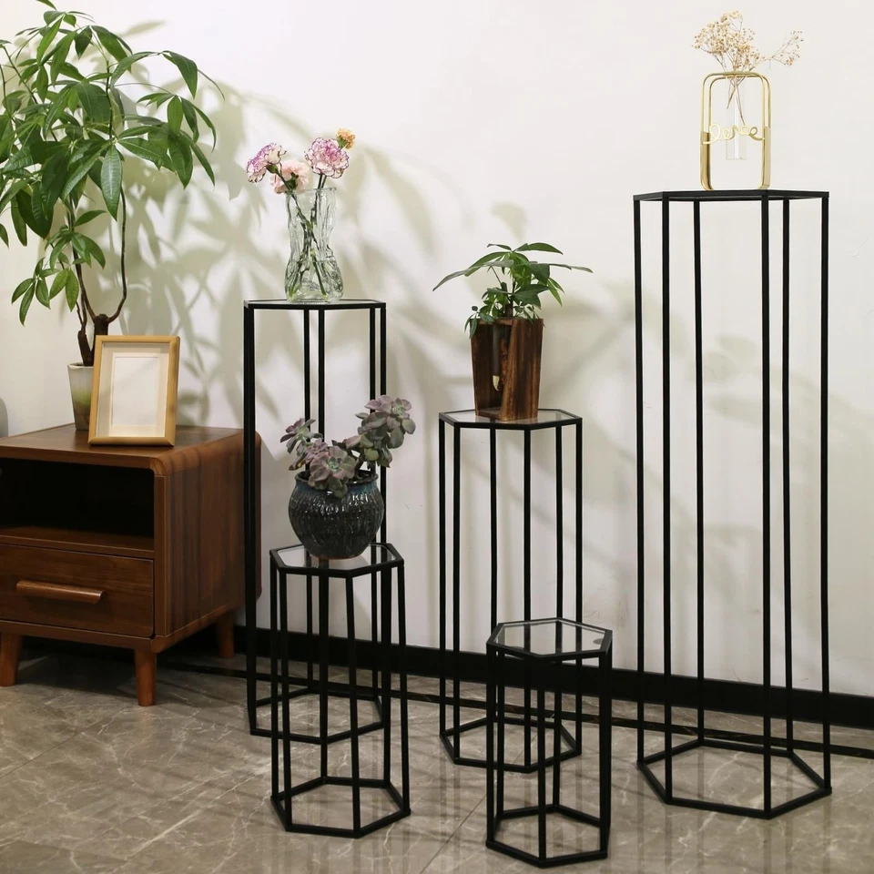 Soporte de flores hexagonal negro para plantas 5 piezas para fiesta, pedestal alto de metal... Foto 2 de 4