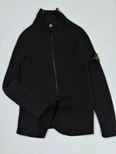 Stone Island Vintage Ribbed Heavyweight Wool Full Zip Sweater Dark Grey Size M