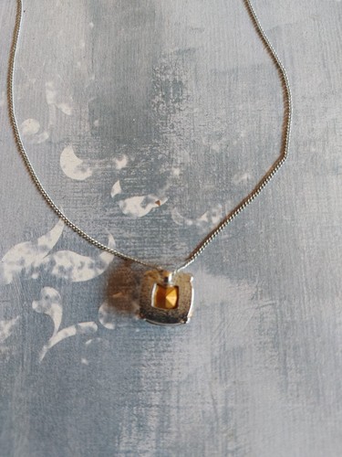 Vintage necklace chain silver tone metal clear crystal rhinestone pendant - Picture 6 of 6