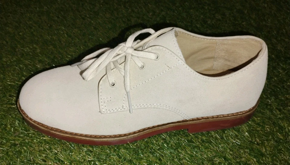 Polo Ralph Lauren White Leather Velvet Suede Oxford Dress Shoes Boys Sz 5  - Image 3 of 4
