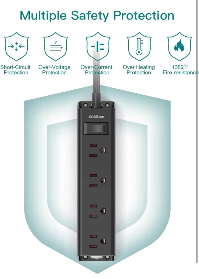 Extension Power Strip with 12 Outlets, 5ft, Outlet Extender with Surge Protect - Image 4 of 4
