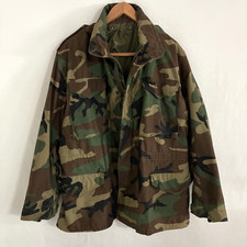 Vtg 80s US Army M65 Camo Cold Weather Field Coat Mens M Packable Hood Military