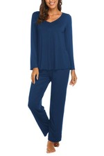 Ekouaer Womens Pajama Sets 2 Piece Lounge Set Fall Winter Small, Navy Blue