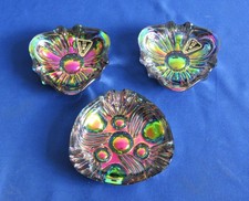 3er Set Vintage LGW Pfauenauge Aschenbecher Irisierend 70er Jahre Bleikristall