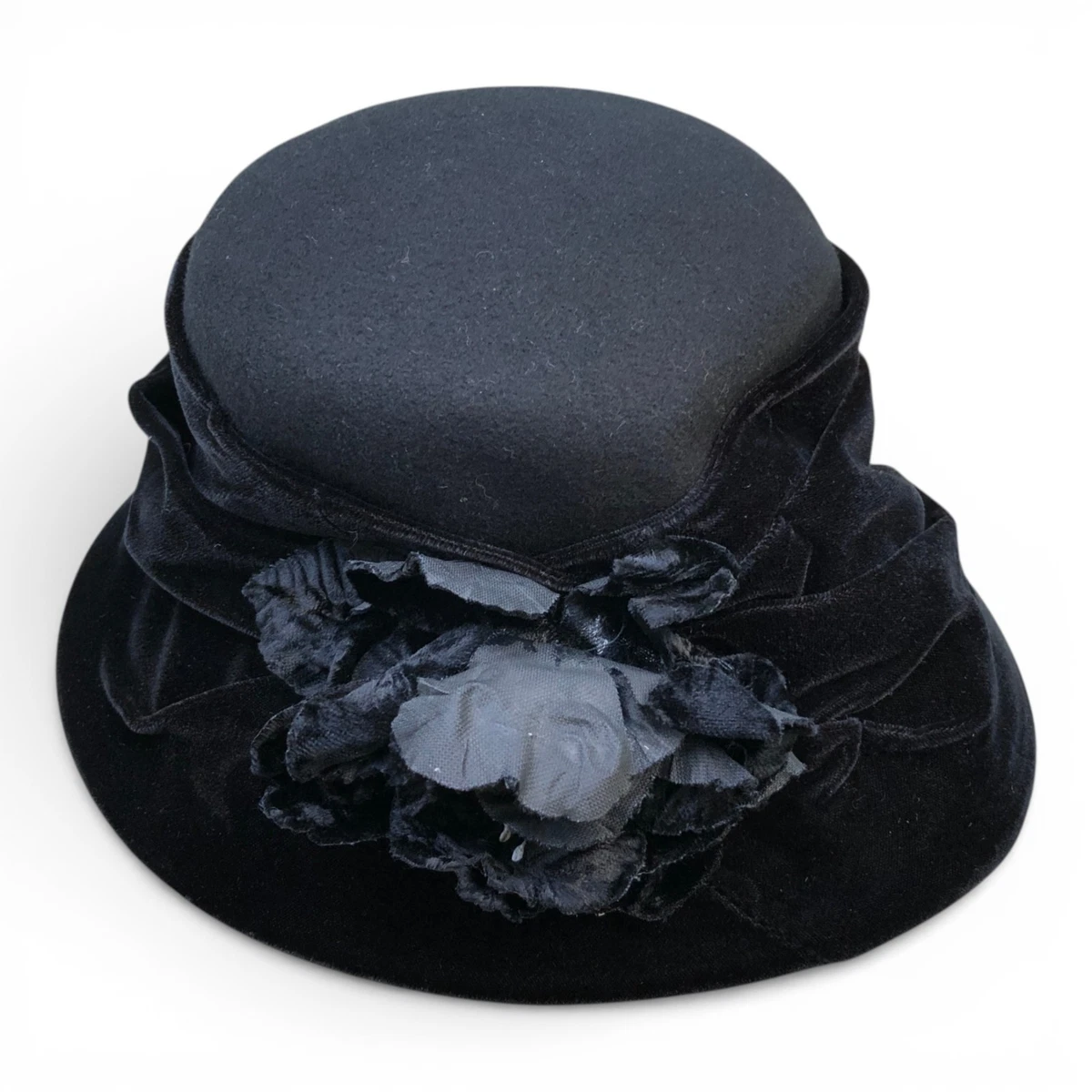 NWT David & Young black wool blend felt & velvet cloche bucket hat Elle Wool Felt Bucket/Cloche Hat – Village Hat Shop main image 3