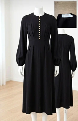 ZIMMERMANN Damen Midikleid Schwarz Viskose Ballonärmel Knopf Gr. 0 - Bild 1 von 3