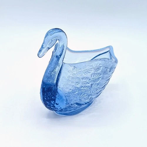 Fenton Art Glass Blue Swan Figurine Trinket Dish Planter 4" Tall