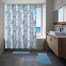 15-Piece Blue Coastal Bathroom Set   Beach-Inspired Shower Curtain Bath Rugs