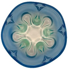 9.5” Mikasa Royal Symphony Large Bowl Blue & Green Art Glass Ribbon Swirl 4.25"
