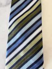 boys striped clip on blue green Windsor knot