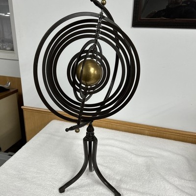 Armillary Sphere Metal and Brass Solar System Sculpture Three Leg Base 25'' Tall
