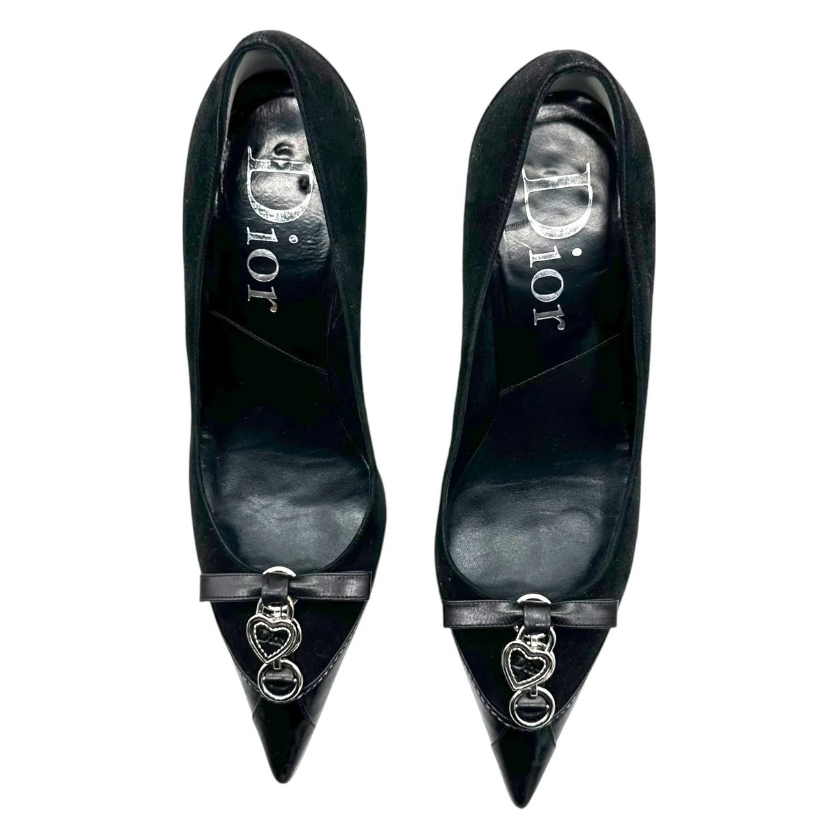 Christian Dior Black Suede Romantique Heart Charm Heels | eBay