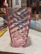 FTD Floral Vase Pink Swirl Beveled Glass Square 8 1/2"