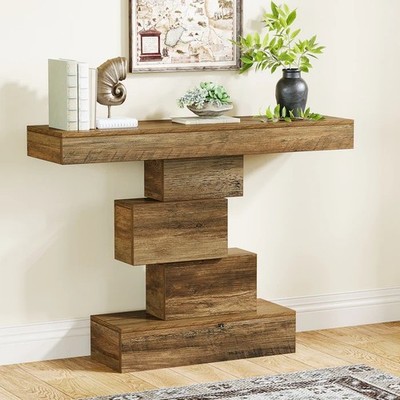 42'' Konsolentisch, Holz Sofatisch Akzenttisch mit geometrischem Fuß