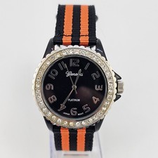 Women's Watch 38MM Black Dial New Black Orange Nylon Bands New Battery