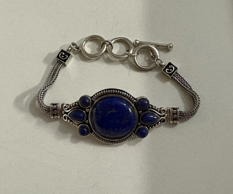 Красивый глубокий синий лазурит браслет 925 пробы размер 6,5-8 регулируемый - Изображение 2 из 4