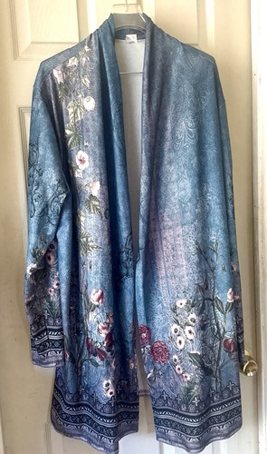 New Lovely 2XL Blue Floral Open Front Soft Cardigan Kimono
