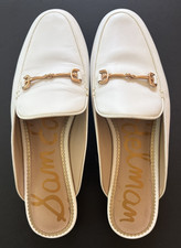 Sam Edelman W's 7.5M Linnie White Leather Mules W/Gold Tone Horsbit Detail