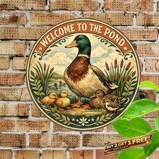 Rustic Welcome Sign Round Metal Tin Sign 8x8 Home Entry Decor