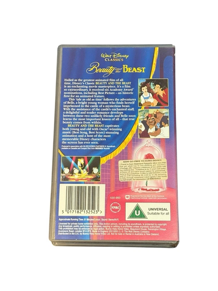 Beauty and the Beast Disney Animated VHS Tape Classic Film Video Collectable - Image 4 of 4