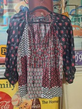 Karen Kane Boho Patchwork Print Lightweight Blouse Top Tunic XL Bohemian Flowy