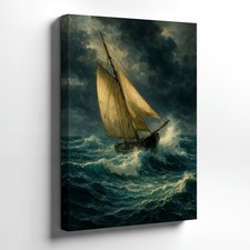 Wall Art Stormy Sea Sailboat Nautical Ocean Waves Marine Studio House Decor
