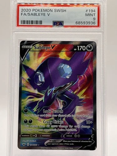 2020 Pokemon: SABLEYE V 194/202 - [Sword & Shield Base Set] Gem Mint - PSA 9