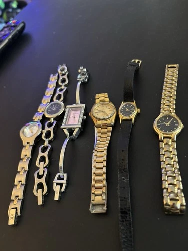 Lot Of 6 Assorted Womens Watches Untested Vintage Gold Silver Mix Tone Metal