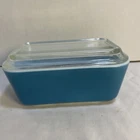 Vtg Pyrex Refrigerator Dish 0502 Turquoise/Blue w Clear Glass Lid 502-C