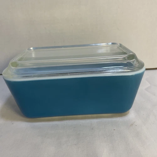 Vtg Pyrex Refrigerator Dish 0502 Turquoise/Blue w Clear Glass Lid 502-C