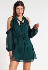 $128 NWT FREE PEOPLE Sz6 YOU AND I COLD OFF SHOULDER CUT OUT MINI DRESS BLUE GRE