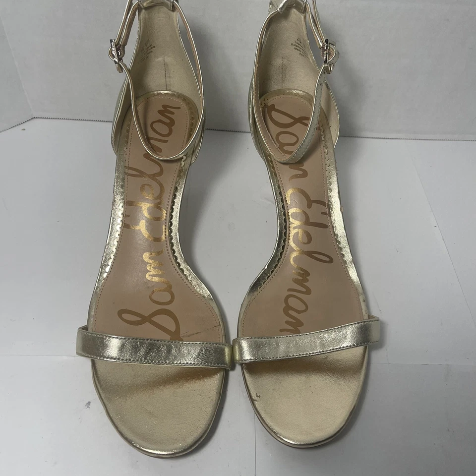 Sam Edelman Gold Shoes Womens 11 Leather Patti Ankle Strap Sandal Stiletto Heels - Image 3 of 4