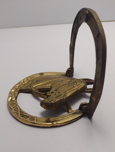 Vintage HORSE HEAD Brass Door Knocker HORSESHOE Homestead Horse Farm Western🔥 - Picture 6 of 8