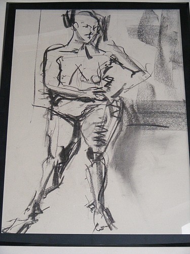 Figure life drawing nude expressive, charcoal/paper woman standing, A1 size - Picture 2 of 4