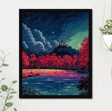 Colorful fantasy scenary illustration print, dreamscape scenary art